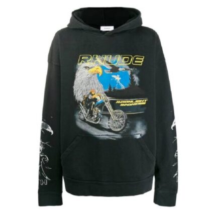 Rhude Black Printed Eagle Moto hoodie